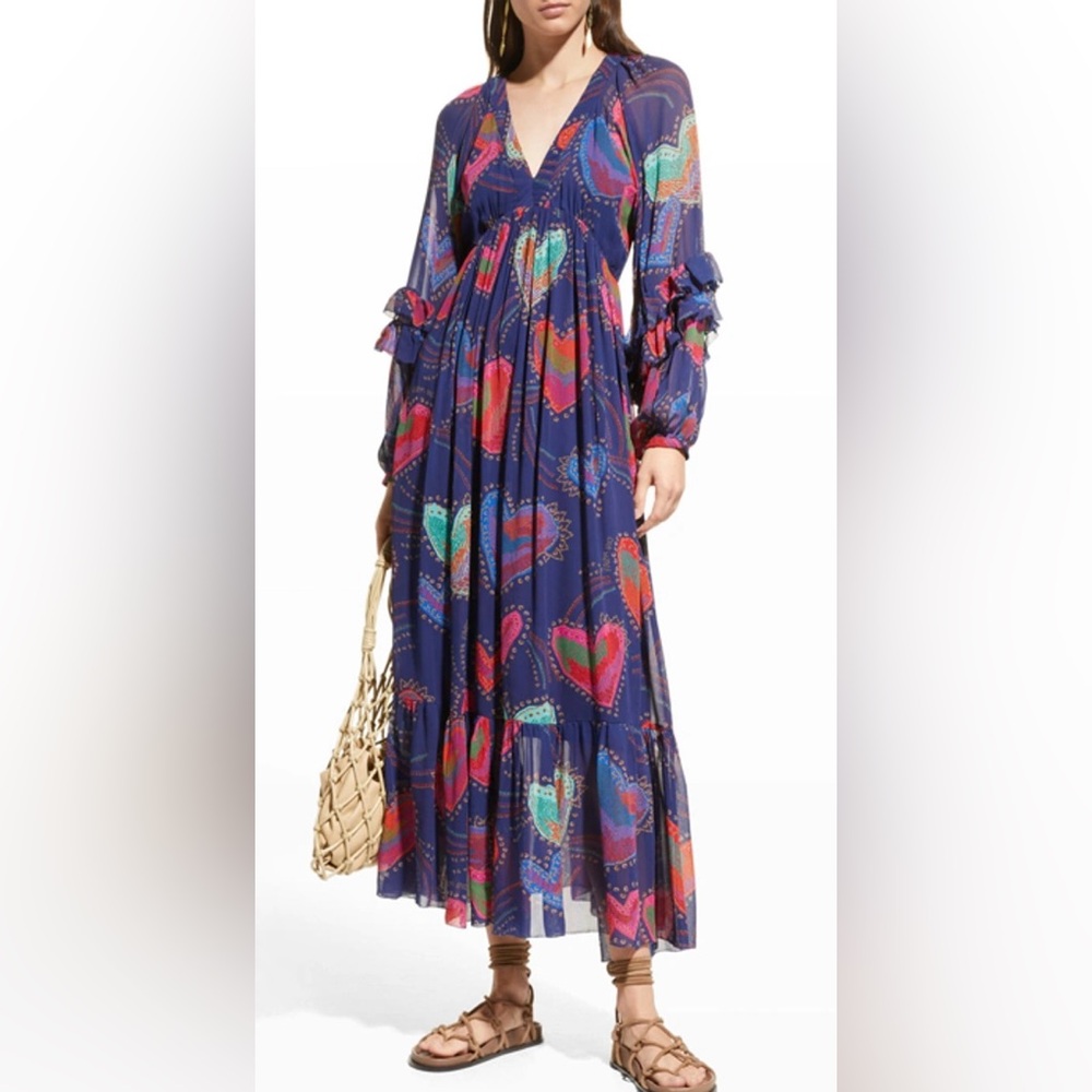 FARM Rio Navy Maxi Dress with Multicolor Heart Print